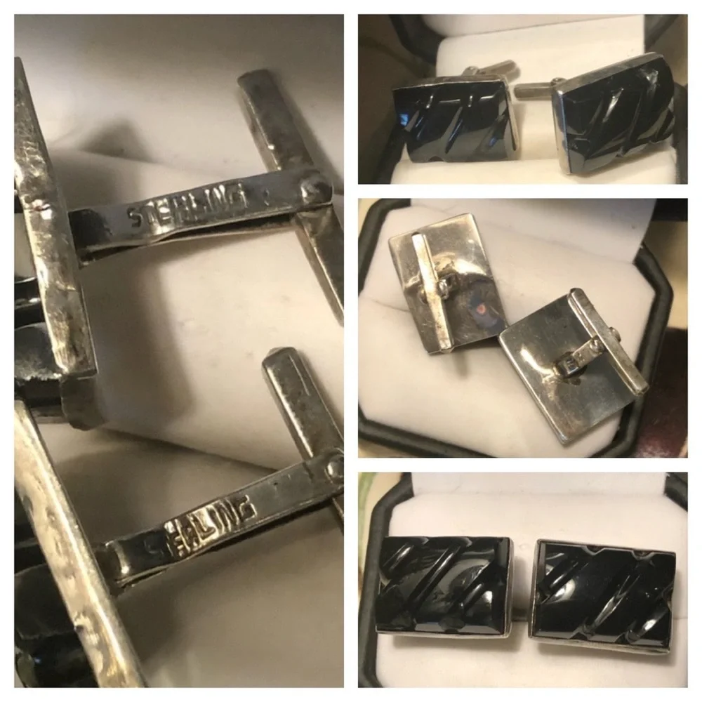 Vintage Sterling Black Onyx Cuff Links